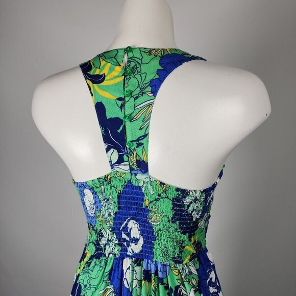Japna Blue & Green Floral Summer Maxi Dress Size S - Picture 8 of 11